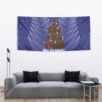 Kiwi New Zealand Christmas Tapestry Meri Kirihimete Silver Fern - Blue Color LT14 - Polynesian Pride