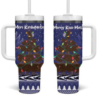 Kiwi New Zealand Christmas Tumbler With Handle Meri Kirihimete Silver Fern - Blue Color LT14 One Size: 40 oz Blue - Polynesian Pride