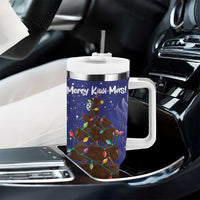 Kiwi New Zealand Christmas Tumbler With Handle Meri Kirihimete Silver Fern - Blue Color LT14 - Polynesian Pride