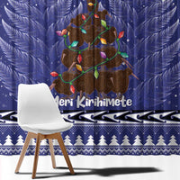 Kiwi New Zealand Christmas Window Curtain Meri Kirihimete Silver Fern - Blue Color LT14 - Polynesian Pride