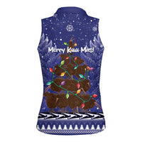 Kiwi New Zealand Christmas Women Sleeveless Polo Shirt Meri Kirihimete Silver Fern - Blue Color LT14 - Polynesian Pride