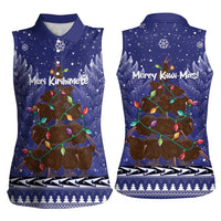 Kiwi New Zealand Christmas Women Sleeveless Polo Shirt Meri Kirihimete Silver Fern - Blue Color LT14 - Polynesian Pride
