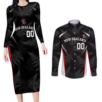 Custom New Zealand Silver Fern Softball Couples Matching Long Sleeve Bodycon Dress and Long Sleeve Button Shirt Go Aotearoa LT14 Black - Polynesian Pride