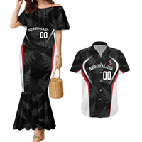 Custom New Zealand Silver Fern Softball Couples Matching Mermaid Dress and Hawaiian Shirt Go Aotearoa LT14 Black - Polynesian Pride