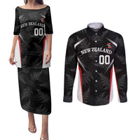 Custom New Zealand Silver Fern Softball Couples Matching Puletasi and Long Sleeve Button Shirt Go Aotearoa LT14 Black - Polynesian Pride