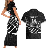 Custom Aotearoa Ice Hockey Couples Matching Short Sleeve Bodycon Dress and Hawaiian Shirt NZ Tiki Mascot - Maori Pattern LT14 - Polynesian Pride