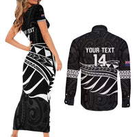 Custom Aotearoa Ice Hockey Couples Matching Short Sleeve Bodycon Dress and Long Sleeve Button Shirt NZ Tiki Mascot - Maori Pattern LT14 - Polynesian Pride