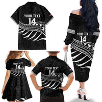 Custom Aotearoa Ice Hockey Family Matching Off The Shoulder Long Sleeve Dress and Hawaiian Shirt NZ Tiki Mascot - Maori Pattern LT14 - Polynesian Pride