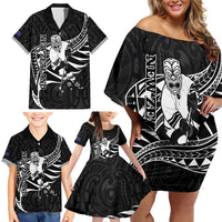Custom Aotearoa Ice Hockey Family Matching Off Shoulder Short Dress and Hawaiian Shirt NZ Tiki Mascot - Maori Pattern LT14 - Polynesian Pride