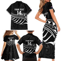 Custom Aotearoa Ice Hockey Family Matching Short Sleeve Bodycon Dress and Hawaiian Shirt NZ Tiki Mascot - Maori Pattern LT14 - Polynesian Pride