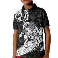 Personalised New Zealand Surfing Kid Polo Shirt Aotearoa Maori Tiki Haka LT14 Kid Black - Polynesian Pride