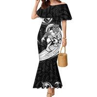 Personalised New Zealand Surfing Mermaid Dress Aotearoa Maori Tiki Haka LT14 Women Black - Polynesian Pride