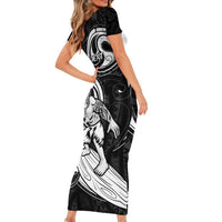 Personalised New Zealand Surfing Short Sleeve Bodycon Dress Aotearoa Maori Tiki Haka LT14 - Polynesian Pride