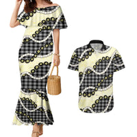 Black Palaka Hawaii Couples Matching Mermaid Dress and Hawaiian Shirt Kukui Nut Pikake Lei Hawaiian Tapa Pattern LT14 Black - Polynesian Pride
