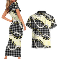 Black Palaka Hawaii Couples Matching Short Sleeve Bodycon Dress and Hawaiian Shirt Kukui Nut Pikake Lei Hawaiian Tapa Pattern LT14 - Polynesian Pride