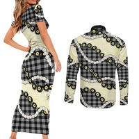 Black Palaka Hawaii Couples Matching Short Sleeve Bodycon Dress and Long Sleeve Button Shirt Kukui Nut Pikake Lei Hawaiian Tapa Pattern LT14 - Polynesian Pride