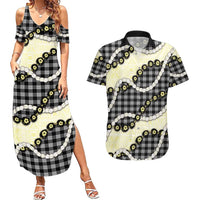 Black Palaka Hawaii Couples Matching Summer Maxi Dress and Hawaiian Shirt Kukui Nut Pikake Lei Hawaiian Tapa Pattern LT14 Black - Polynesian Pride