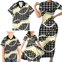 Black Palaka Hawaii Family Matching Short Sleeve Bodycon Dress and Hawaiian Shirt Kukui Nut Pikake Lei Hawaiian Tapa Pattern LT14 - Polynesian Pride