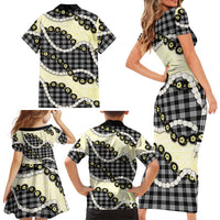 Black Palaka Hawaii Family Matching Short Sleeve Bodycon Dress and Hawaiian Shirt Kukui Nut Pikake Lei Hawaiian Tapa Pattern LT14 - Polynesian Pride