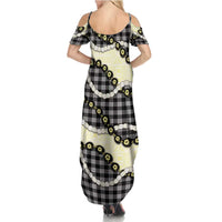 Black Palaka Hawaii Family Matching Summer Maxi Dress and Hawaiian Shirt Kukui Nut Pikake Lei Hawaiian Tapa Pattern LT14 - Polynesian Pride