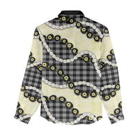 Black Palaka Hawaii Women Casual Shirt Kukui Nut Pikake Lei Hawaiian Tapa Pattern - Polynesian Pride