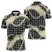 Black Palaka Hawaii Zipper Polo Shirt Kukui Nut Pikake Lei Hawaiian Tapa Pattern - Polynesian Pride