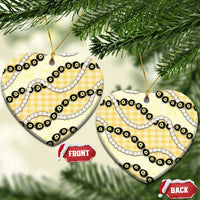 Yellow Palaka Hawaii Ceramic Ornament Kukui Nut Pikake Lei Hawaiian Tapa Pattern - Polynesian Pride