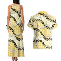 Yellow Palaka Hawaii Couples Matching Tank Maxi Dress and Hawaiian Shirt Kukui Nut Pikake Lei Hawaiian Tapa Pattern LT14 - Polynesian Pride