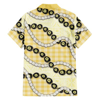 Yellow Palaka Hawaii Family Matching Off Shoulder Short Dress and Hawaiian Shirt Kukui Nut Pikake Lei Hawaiian Tapa Pattern LT14 - Polynesian Pride