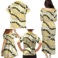Yellow Palaka Hawaii Family Matching Puletasi and Hawaiian Shirt Kukui Nut Pikake Lei Hawaiian Tapa Pattern LT14 - Polynesian Pride