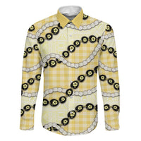 Yellow Palaka Hawaii Family Matching Puletasi and Hawaiian Shirt Kukui Nut Pikake Lei Hawaiian Tapa Pattern LT14 Dad's Shirt - Long Sleeve Yellow - Polynesian Pride