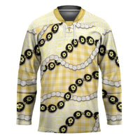 Yellow Palaka Hawaii Hockey Jersey Kukui Nut Pikake Lei Hawaiian Tapa Pattern - Polynesian Pride