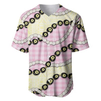 Pink Palaka Hawaii Baseball Jersey Kukui Nut Pikake Lei Hawaiian Tapa Pattern - Polynesian Pride