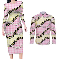 Pink Palaka Hawaii Couples Matching Long Sleeve Bodycon Dress and Long Sleeve Button Shirt Kukui Nut Pikake Lei Hawaiian Tapa Pattern LT14 Pink - Polynesian Pride