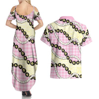 Pink Palaka Hawaii Couples Matching Summer Maxi Dress and Hawaiian Shirt Kukui Nut Pikake Lei Hawaiian Tapa Pattern LT14 - Polynesian Pride