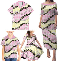 Pink Palaka Hawaii Family Matching Puletasi and Hawaiian Shirt Kukui Nut Pikake Lei Hawaiian Tapa Pattern LT14 - Polynesian Pride