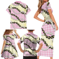 Pink Palaka Hawaii Family Matching Short Sleeve Bodycon Dress and Hawaiian Shirt Kukui Nut Pikake Lei Hawaiian Tapa Pattern LT14 - Polynesian Pride