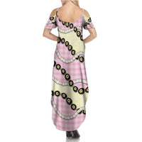 Pink Palaka Hawaii Family Matching Summer Maxi Dress and Hawaiian Shirt Kukui Nut Pikake Lei Hawaiian Tapa Pattern LT14 - Polynesian Pride
