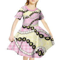 Pink Palaka Hawaii Kid Short Sleeve Dress Kukui Nut Pikake Lei Hawaiian Tapa Pattern - Polynesian Pride