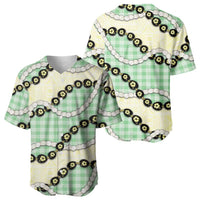 Green Palaka Hawaii Baseball Jersey Kukui Nut Pikake Lei Hawaiian Tapa Pattern - Polynesian Pride