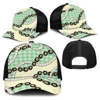 Green Palaka Hawaii Baseball Net Cap Kukui Nut Pikake Lei Hawaiian Tapa Pattern - Polynesian Pride