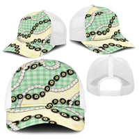 Green Palaka Hawaii Baseball Net Cap Kukui Nut Pikake Lei Hawaiian Tapa Pattern - Polynesian Pride