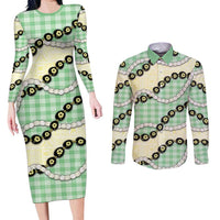 Green Palaka Hawaii Couples Matching Long Sleeve Bodycon Dress and Long Sleeve Button Shirt Kukui Nut Pikake Lei Hawaiian Tapa Pattern LT14 Green - Polynesian Pride