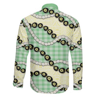 Green Palaka Hawaii Family Matching Off Shoulder Short Dress and Hawaiian Shirt Kukui Nut Pikake Lei Hawaiian Tapa Pattern LT14 - Polynesian Pride