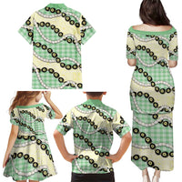 Green Palaka Hawaii Family Matching Puletasi and Hawaiian Shirt Kukui Nut Pikake Lei Hawaiian Tapa Pattern LT14 - Polynesian Pride