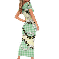 Green Palaka Hawaii Family Matching Short Sleeve Bodycon Dress and Hawaiian Shirt Kukui Nut Pikake Lei Hawaiian Tapa Pattern LT14 - Polynesian Pride