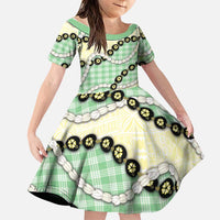 Green Palaka Hawaii Family Matching Tank Maxi Dress and Hawaiian Shirt Kukui Nut Pikake Lei Hawaiian Tapa Pattern LT14 Daughter's Dress Green - Polynesian Pride