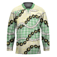 Green Palaka Hawaii Hockey Jersey Kukui Nut Pikake Lei Hawaiian Tapa Pattern - Polynesian Pride