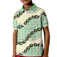 Green Palaka Hawaii Kid Polo Shirt Kukui Nut Pikake Lei Hawaiian Tapa Pattern - Polynesian Pride