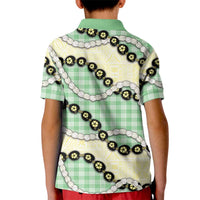 Green Palaka Hawaii Kid Polo Shirt Kukui Nut Pikake Lei Hawaiian Tapa Pattern - Polynesian Pride